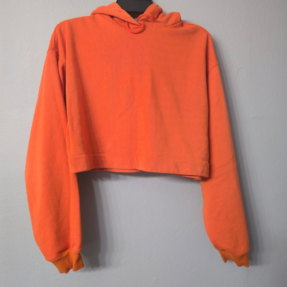 Alo Yoga Orange Cropped Hoodie Boxy Pullover Sweatshirt Reflective Logo